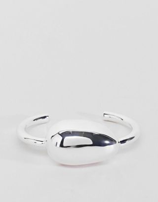 ASOS Design + Silver Plated Fluid Ovoid Shape Cuff Bracelet