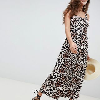 ASOS + Design Leopard Print Linen Maxi Dress