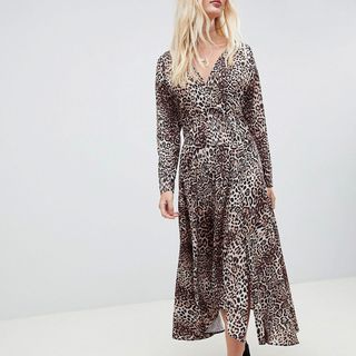 ASOS + Wrap Midi Dress in Leopard Print