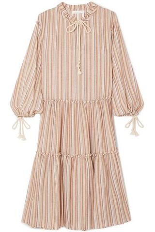 See by Chloé + Rope-Trimmed Tiered Striped Gauze Dress