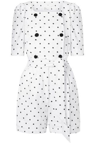 Lisa Marie Fernandez + Diana Double-Breasted Embroidered Polka-Dot Linen Playsuit