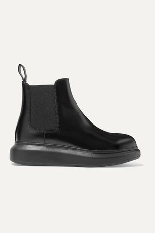 Alexander McQueen + Glossed-Leather Exaggerated-Sole Chelsea Boots