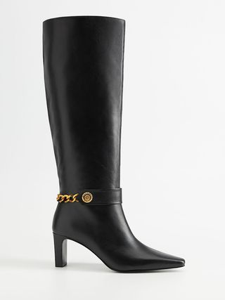 Mango + Chain Detail Leather Boot