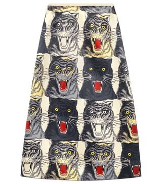 Gucci + Tiger Face Print Silk A-Line Skirt