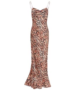 Saloni + Mimi Tiger-Print Silk-Satin Slip Dress
