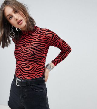 One Above Another + Printed Mesh Body in Tiger Print