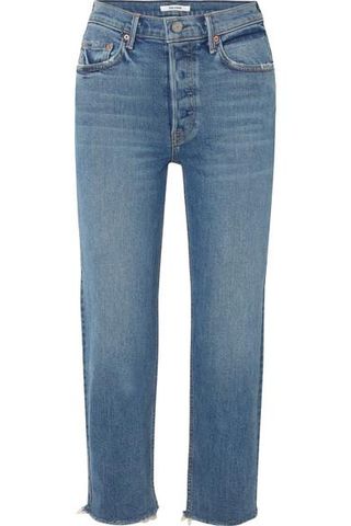 Grlfrnd + Helena Cropped Distressed Mid-Rise Straight-Leg Jeans