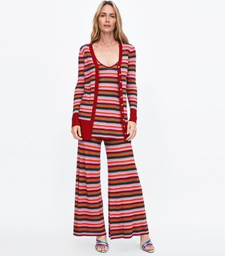 Zara + Striped Cardigan With Metallic Thread