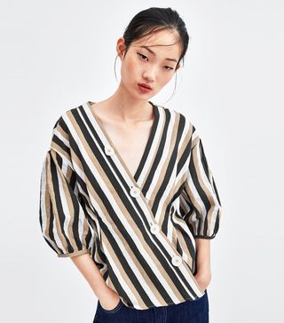 Zara + Striped Wrap Top