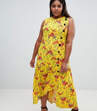 ASOS Curve + Maxi Tea Dress With Dropped Hem and Contrast Buttons