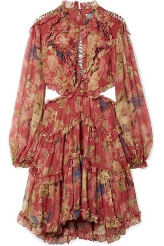 Zimmermann + Melody Cutout Floral-Print Silk-Crepon Mini Dress