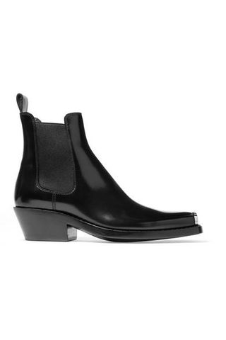 Calvin Klein + Claire Metal-Trimmed Leather Ankle Boots