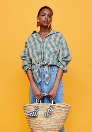 Zara + Striped Basket Shopper Bag