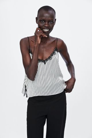 Zara + Striped Lingerie-Style Top
