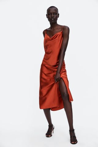 Zara + Draped Lingerie-Style Satin Dress