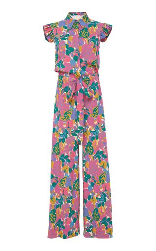 La Double J + Pleated Floral-Print Crepe Jumpsuit
