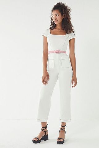 Urban Outfitters + Contrast Stitch Square-Neck Jumpsuit
