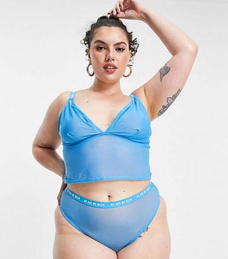 We Are We Wear + Eco Mesh Lingerie Set in Blue