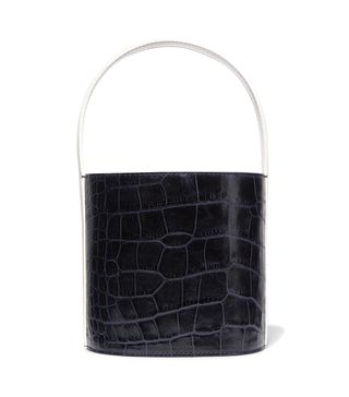 Staud + Bissett Croc-Effect and Smooth Leather Bucket Bag