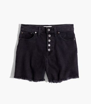 Madewell + High-Rise Denim Boyshorts in Faded Black: Button-Through Edition