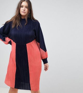 ASOS Curve + Colorblock Plisse Sweater Dress