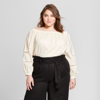 Who What Wear + Long Sleeve Blouson Bardot Blouse