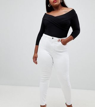 ASOS + Curve Ridley High Waist Skinny Jeans in White
