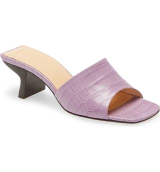 By Far + Lily Croc Embossed Leather Slide Sandal