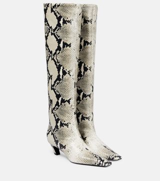 Khaite + Davis Croc-Effect Leather Knee-High Boots