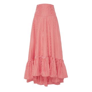 MDS Stripes + Ruffle High-Low Cotton Maxi Skirt