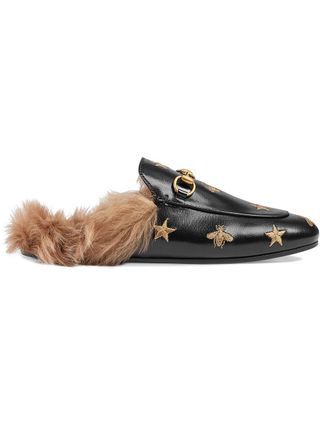 Gucci + Princetown Embroidered Leather Mules