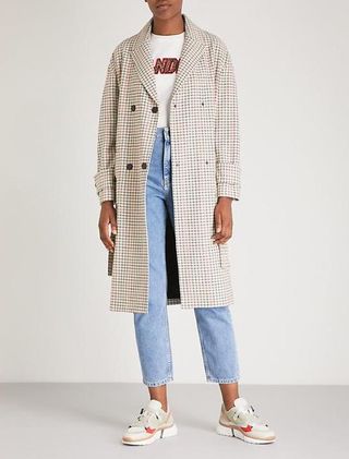 Maje + Gessia Checked Woven Trench Coat