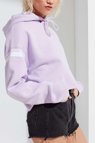 Urban Outfitters + Varsity Stripe-Inset Cropped Hoodie Sweatshirt