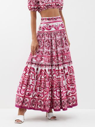 Dolce & Gabbana + Majolica-Print Cotton Maxi Skirt