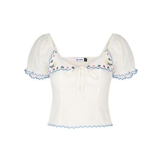 Rixo + Didi Floral-Embroidered Linen-Blend Top