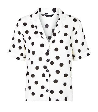 New Look + Black Polka-Dot Short-Sleeve Boxy Shirt