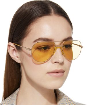 Andy Wolf Eyewear + Yellow-Tinted Metal Aviator Sunglasses