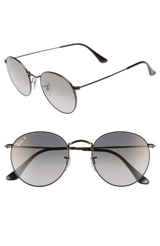 Ray-Ban + 53Mm Polarized Round Sunglasses in Silver Gradient