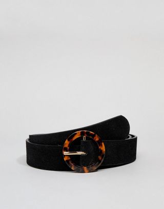 Pieces + Circle Buckle Suede Belt