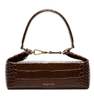 Rejina Pyo + Brown Olivia Crocodile Embossed Leather Box Bag