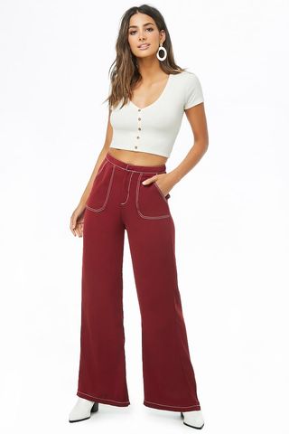 Forever 21 + Contrast-Stitch Wide-Leg Pants