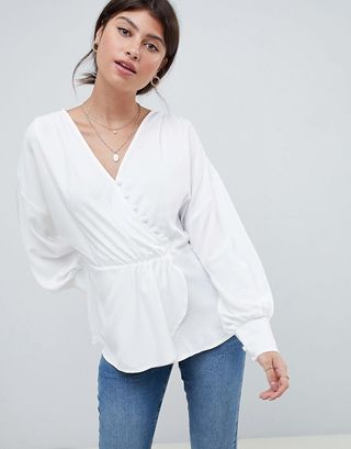 ASOS Design + Batwing Blouse With Asymmetric Button Detail