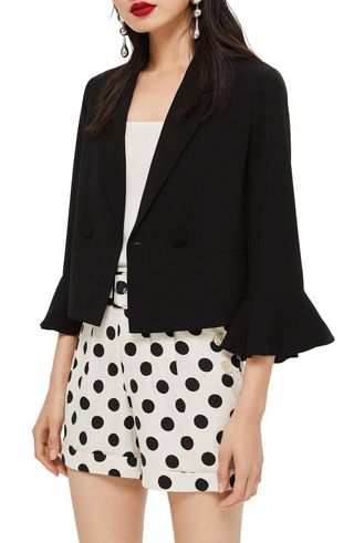 Topshop + Frill Sleeve Double Breasted Jacket