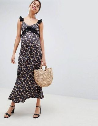 ASOS + Maternity Maxi Dress in Ditsy Print With Ladder Trim