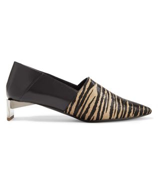 Loewe + Tiger-Print Pony Hair and Leather Collapsible-Heel Pumps