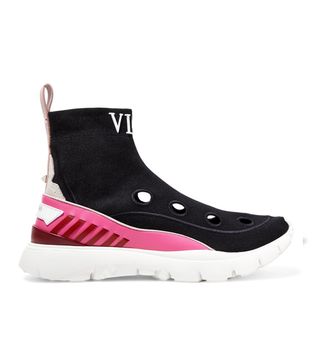 Valentino + Garavani Suede and Leather-Trimmed Stretch-Knit Sneakers