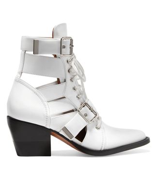Chloé + Rylee Cutout Glossed-Leather Ankle Boots