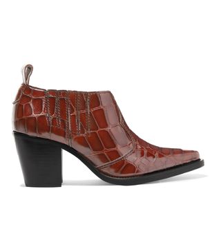 Ganni + Nola Croc-Effect Leather Ankle Boots