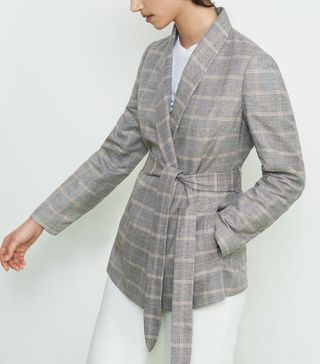 Kitri + Camilla Grey Check Linen Wrap Jacket