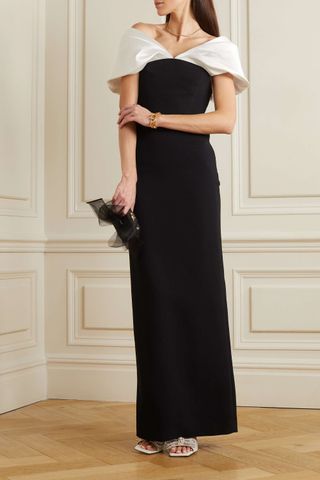 Solace London + Dakota Off-the-Shoulder Crepe and Satin-Twill Gown